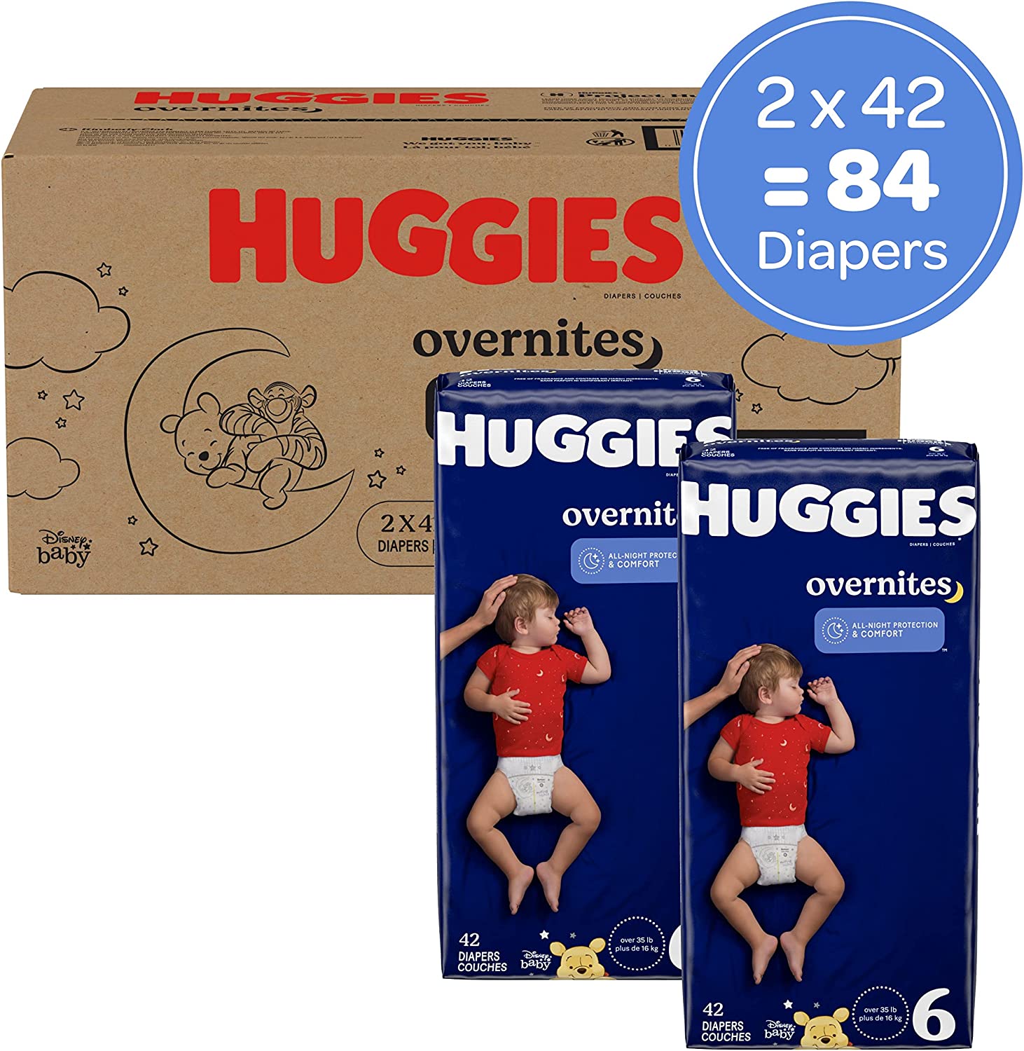Overnight Diapers Size 6 (35+ lbs), Huggies Overnites Nighttime Baby Diapers, 42 Diapers (Pack of 2), Total 84 Ct - Image 2